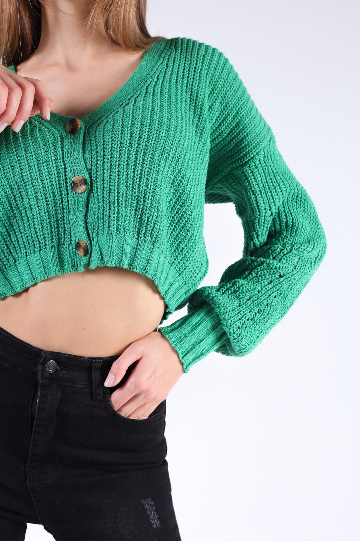 Benetton Yeşili Kısa Düğmeli Hırka 1368