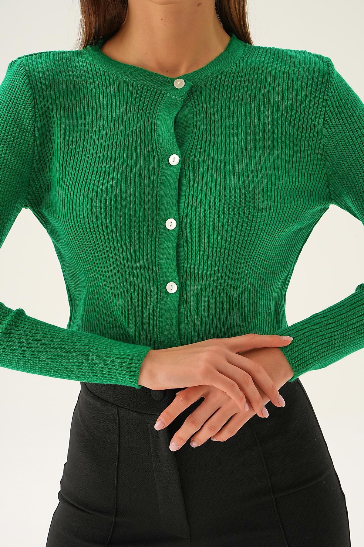 Benetton Yeşili Önü Düğmeli Bluz 5278