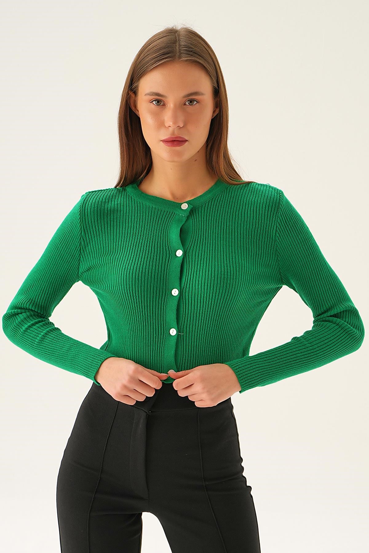 Benetton Yeşili Önü Düğmeli Bluz 5278