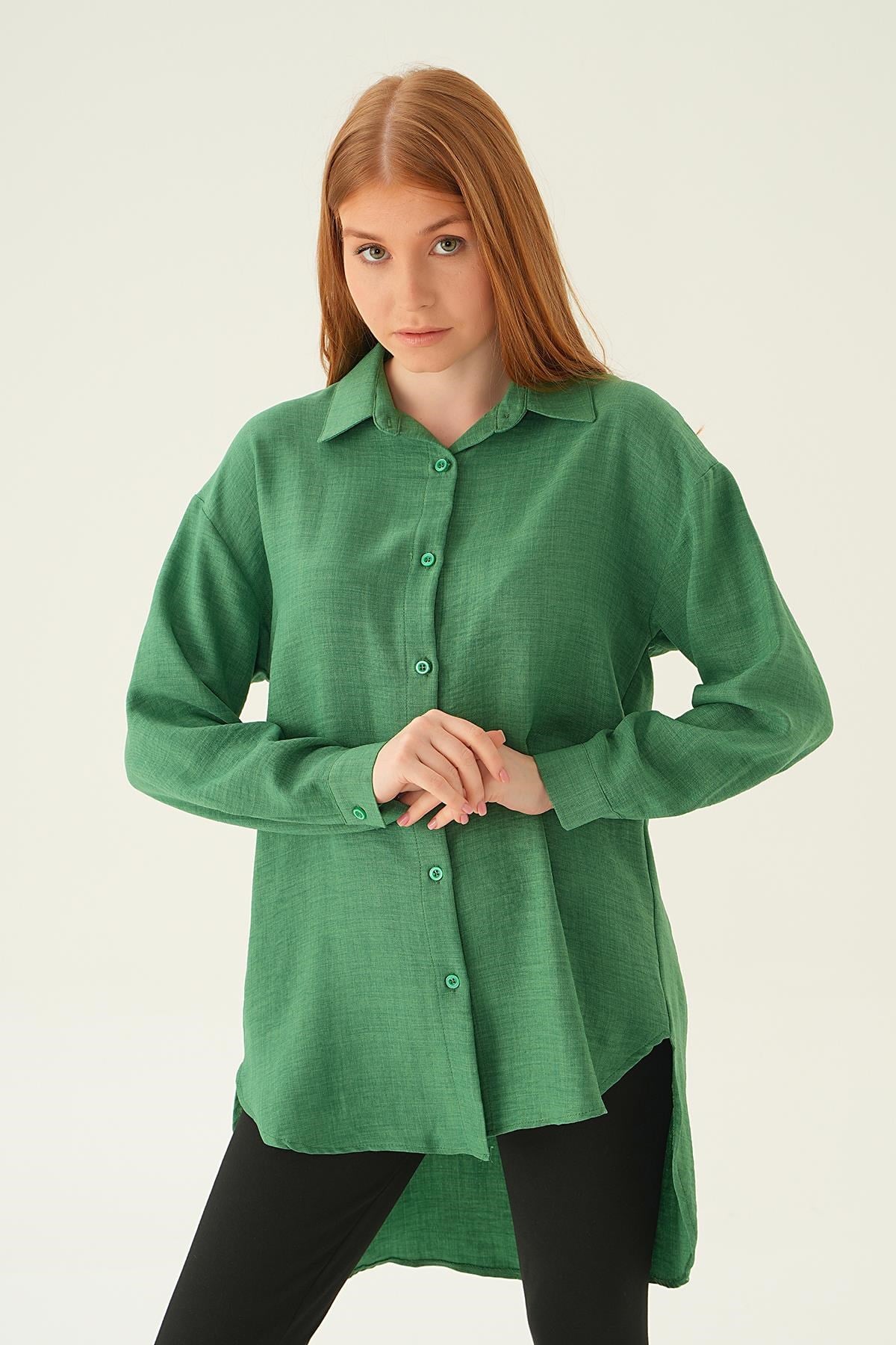 Benetton Yeşili Önü Düğmeli Gömlek 6803-1