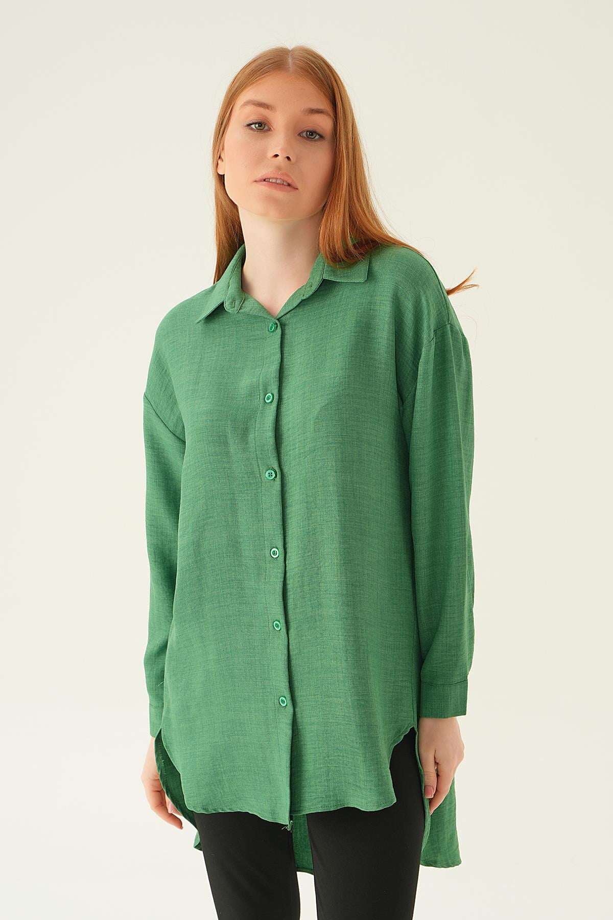 Benetton Yeşili Önü Düğmeli Gömlek 6803-1