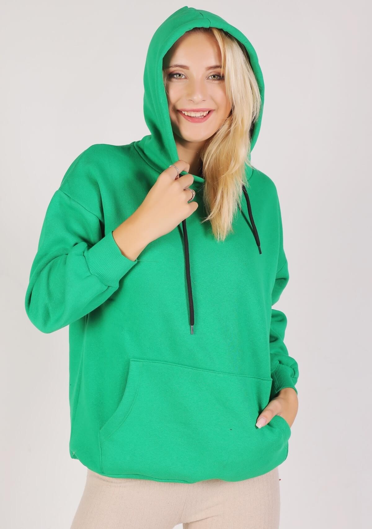 Benetton Yeşili Oversize Bağcıklı Sweat 8135M