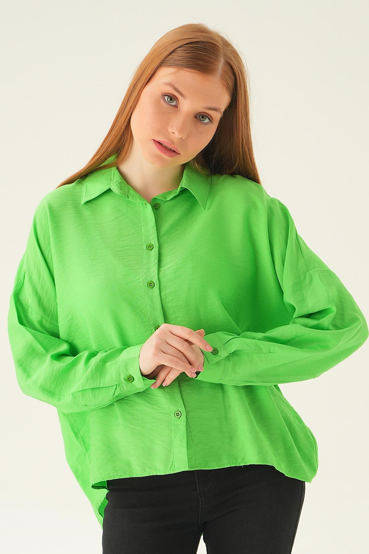 Benetton Yeşili Oversize Gömlek 6557-1