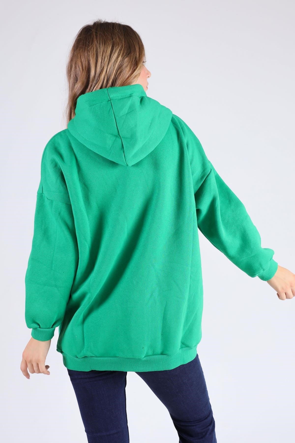 Benetton Yeşili Oversize Uzun Fermuarlı Sweat 8124M