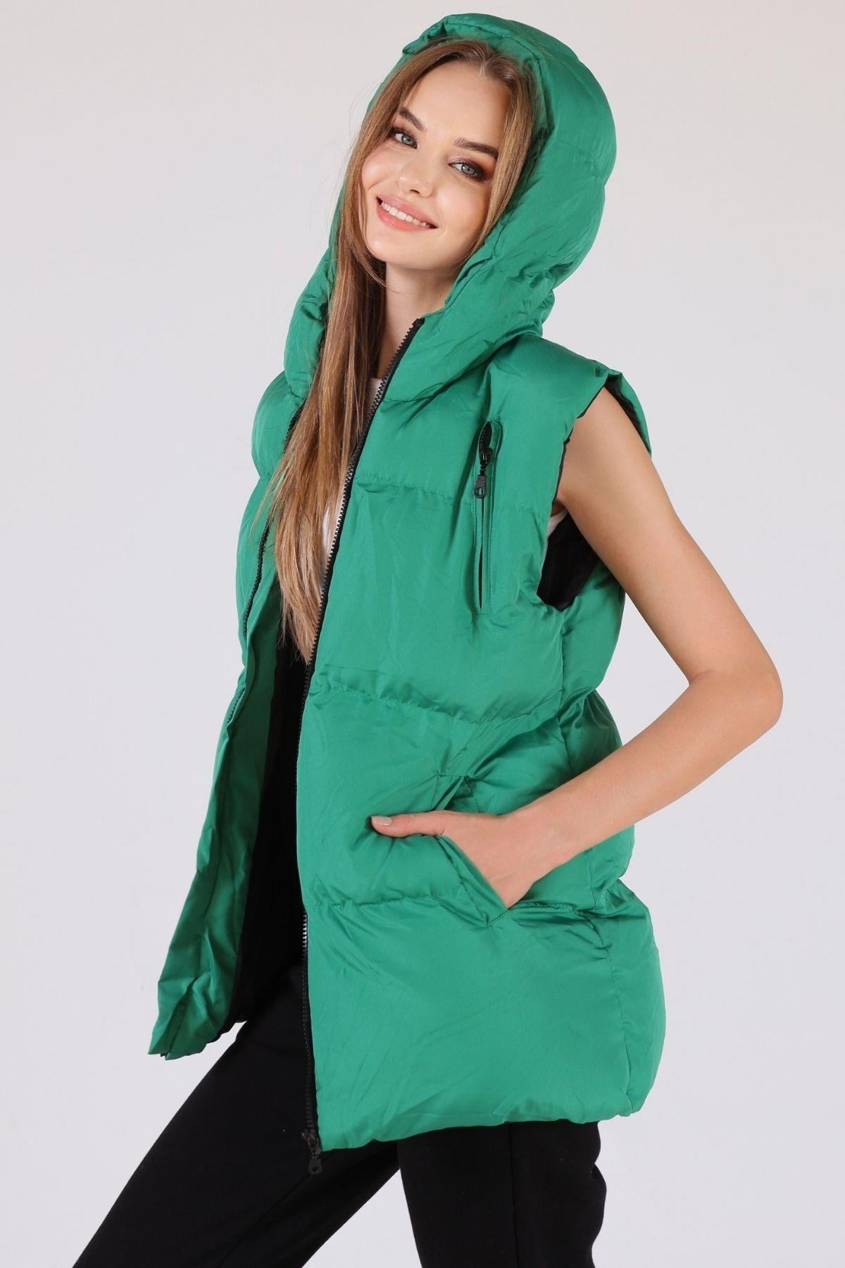Benetton Yeşili Oversize Yelek 0015-1