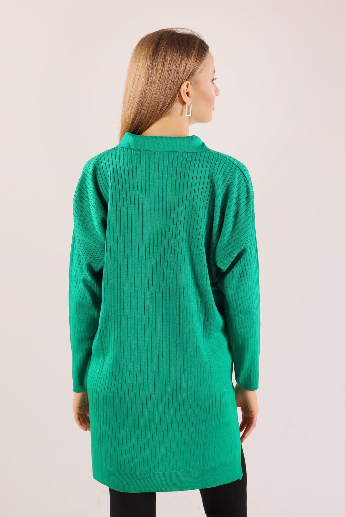 Benetton Yeşili Polo Yaka Fitilli Kazak 23214