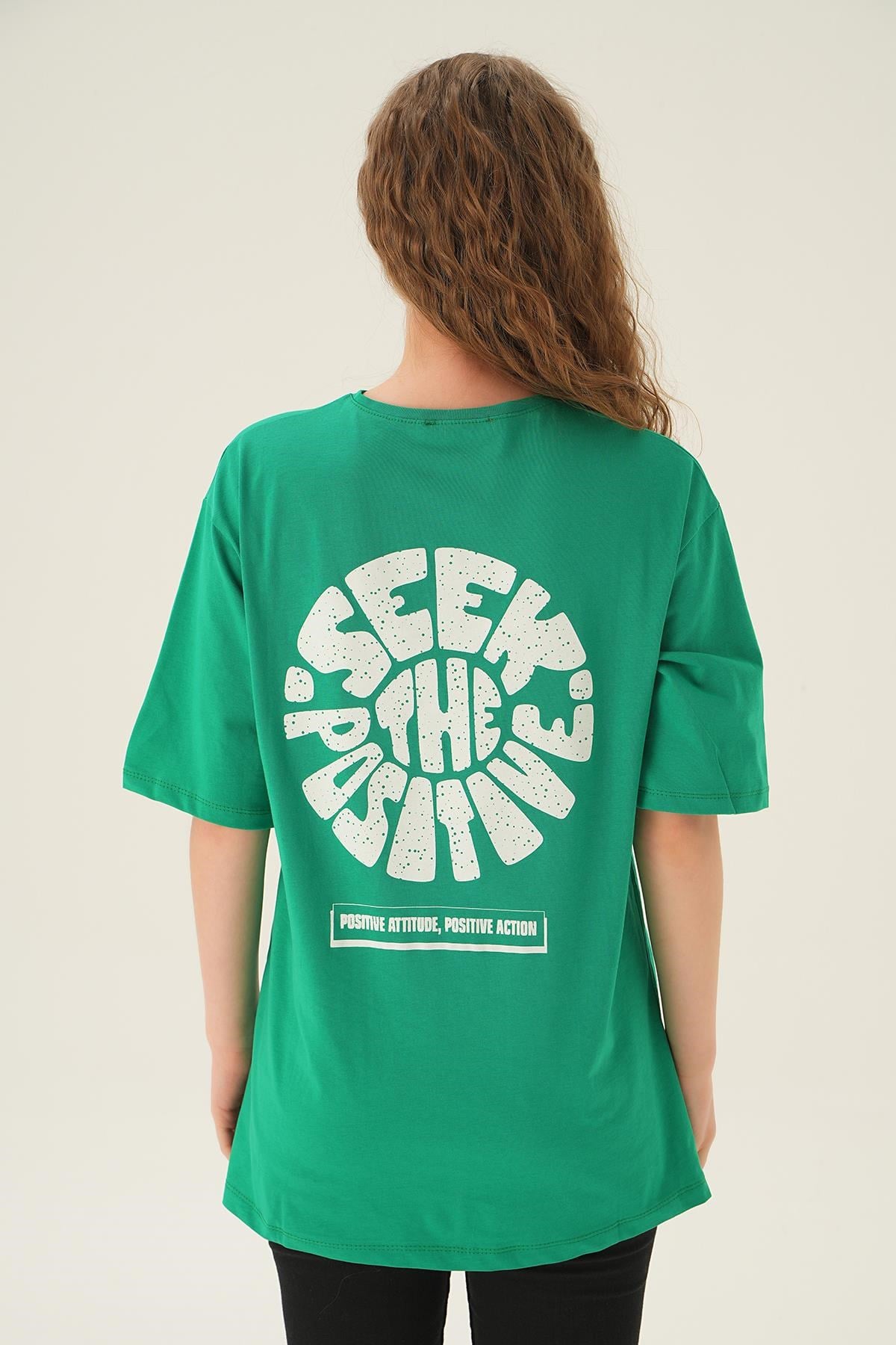 Benetton Yeşili Posıtıve Baskı Oversize Tişört 1698