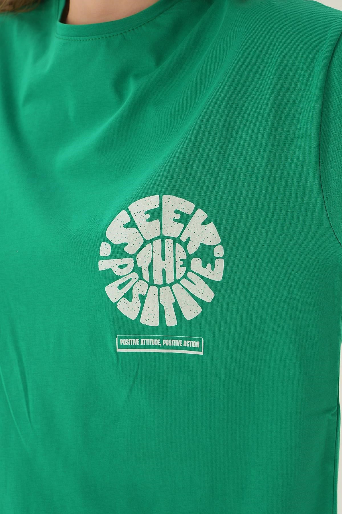 Benetton Yeşili Posıtıve Baskı Oversize Tişört 1698