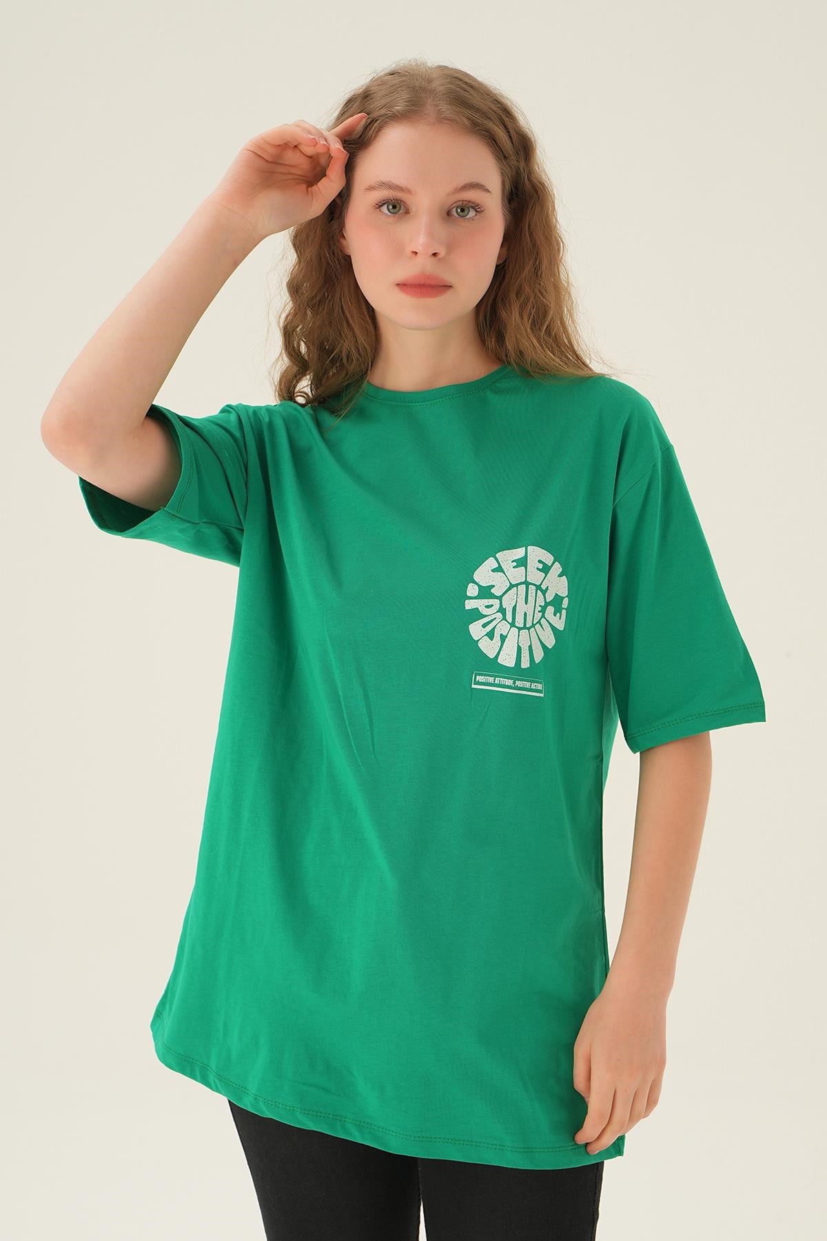 Benetton Yeşili Posıtıve Baskı Oversize Tişört 1698