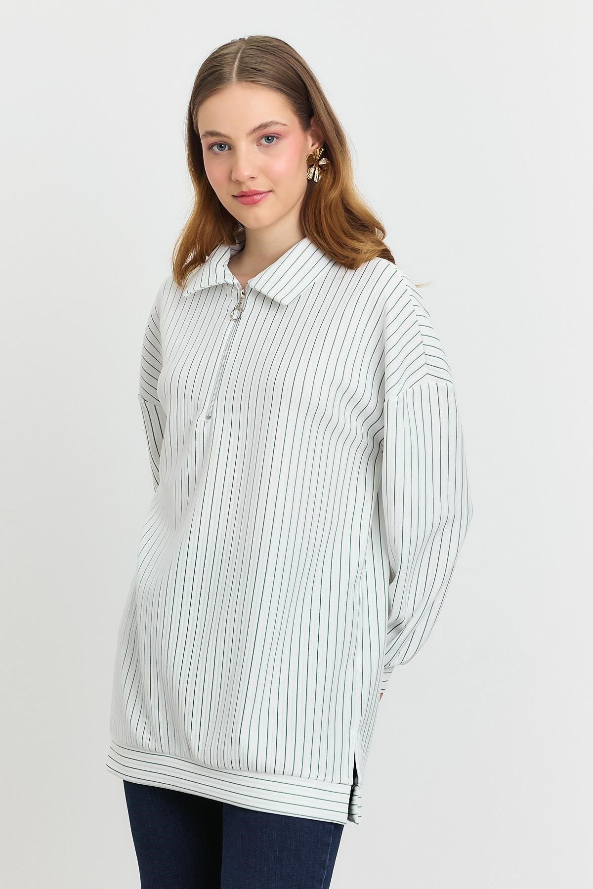 Benetton Yeşili Yarım Fermuarlı Tunik 4302A