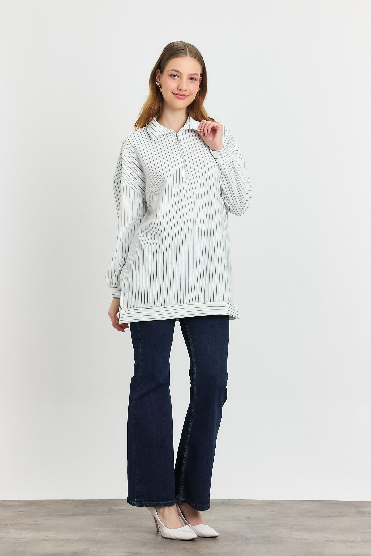 Benetton Yeşili Yarım Fermuarlı Tunik 4302A