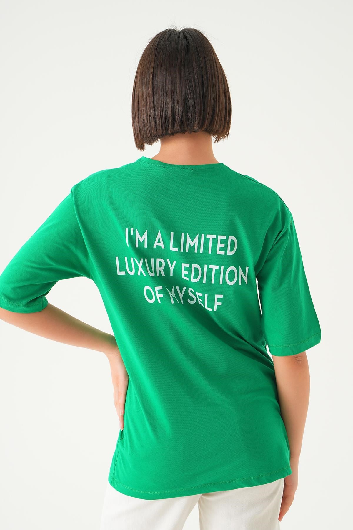 Benetton Yeşili Yazı Detay Baskı Oversize Tişört 1704