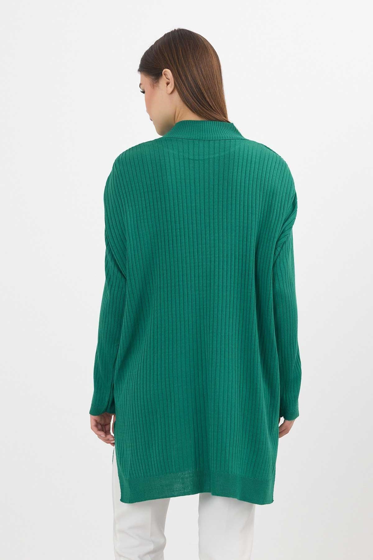Benetton Yeşili Yırtmaç Detay Fitilli Kazak 22131