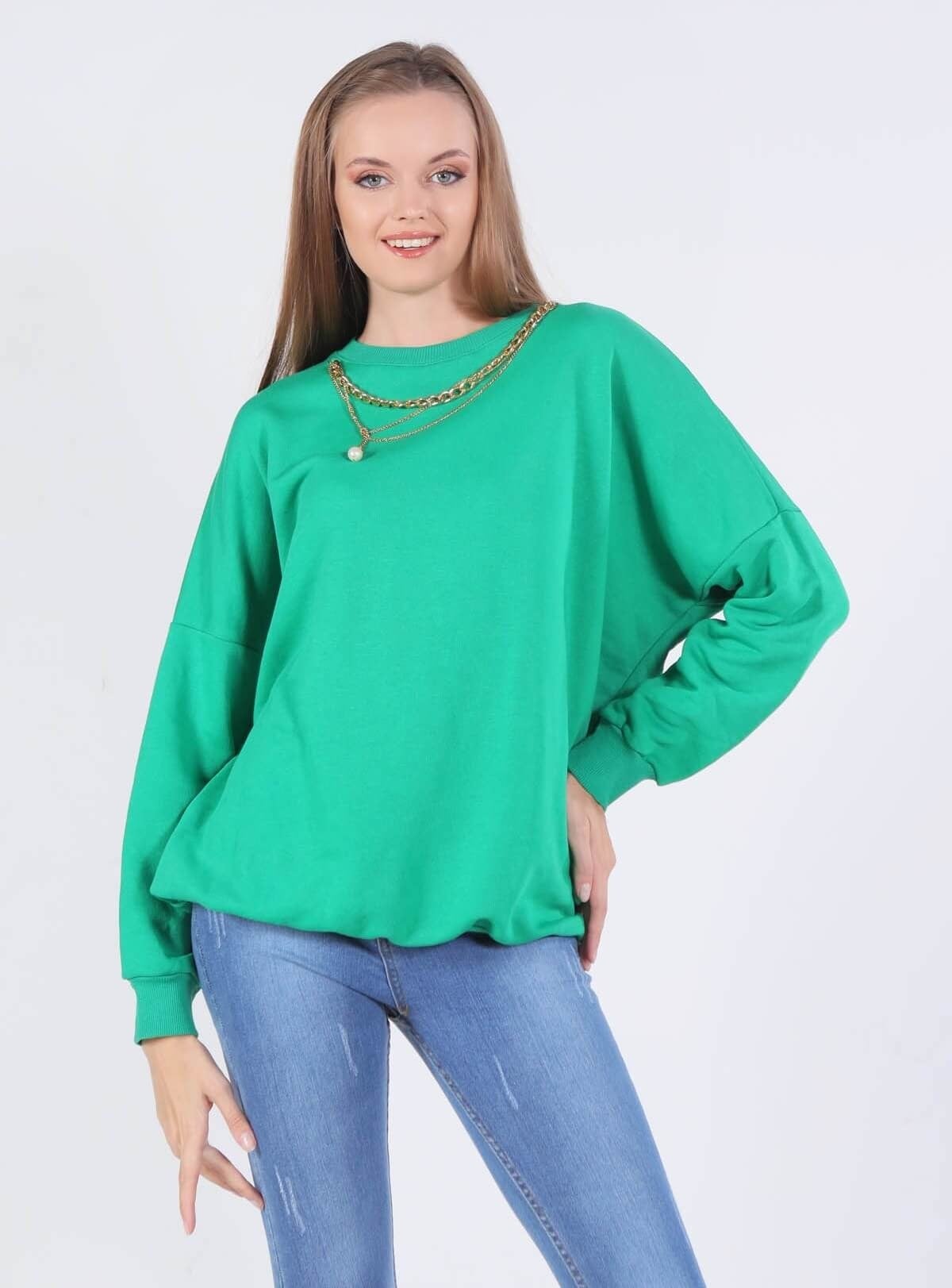 Benetton Yeşili Zincir Kolye Detay Sweat 221128