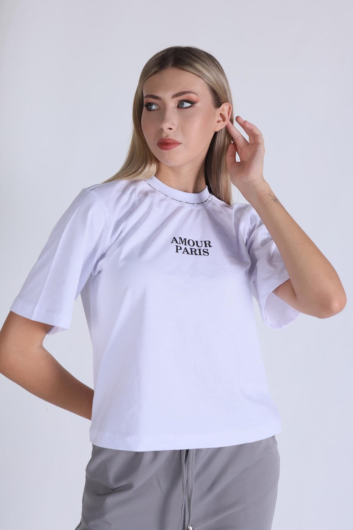 Beyaz Amour Baskı Tişört 23458
