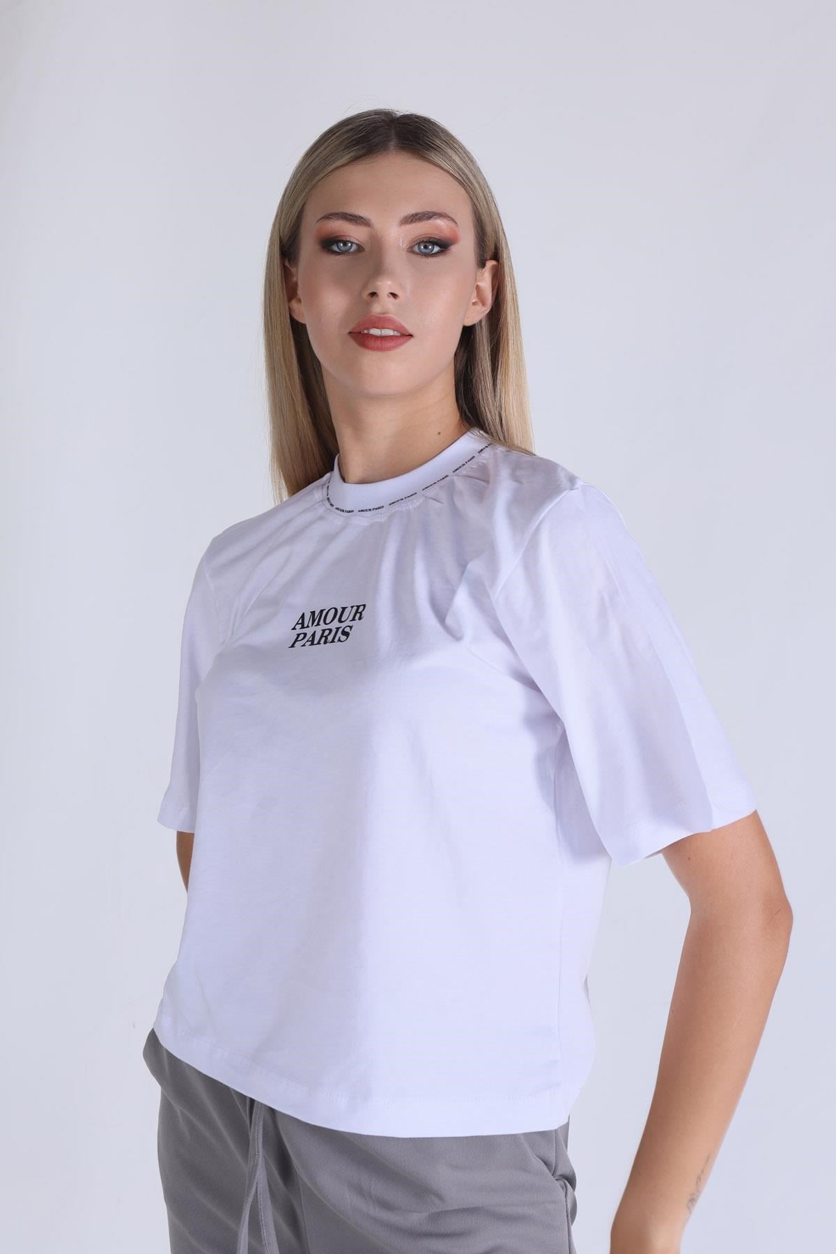 Beyaz Amour Baskı Tişört 23458