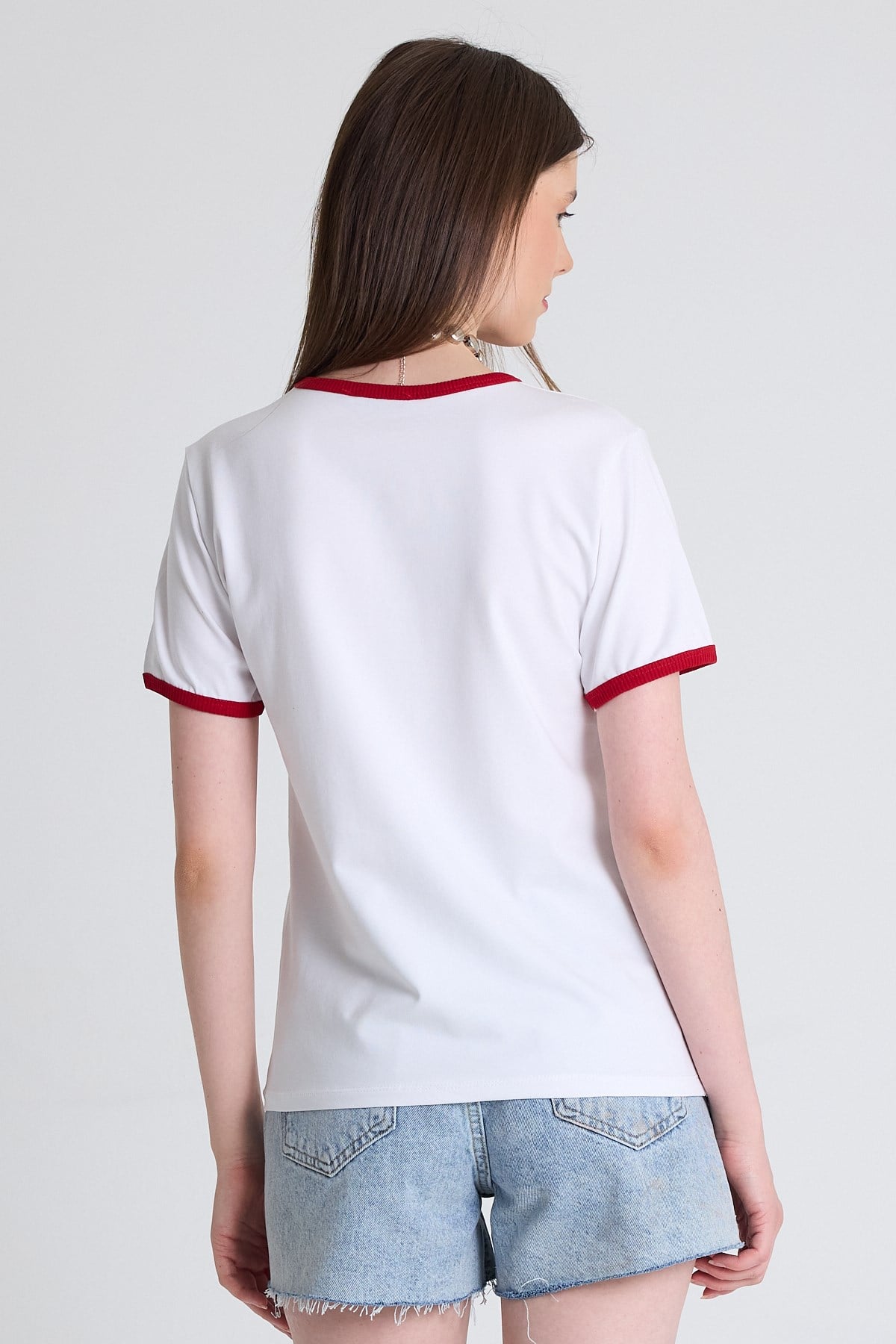 Beyaz Baskılı Relaxed Fit Tişört 6706