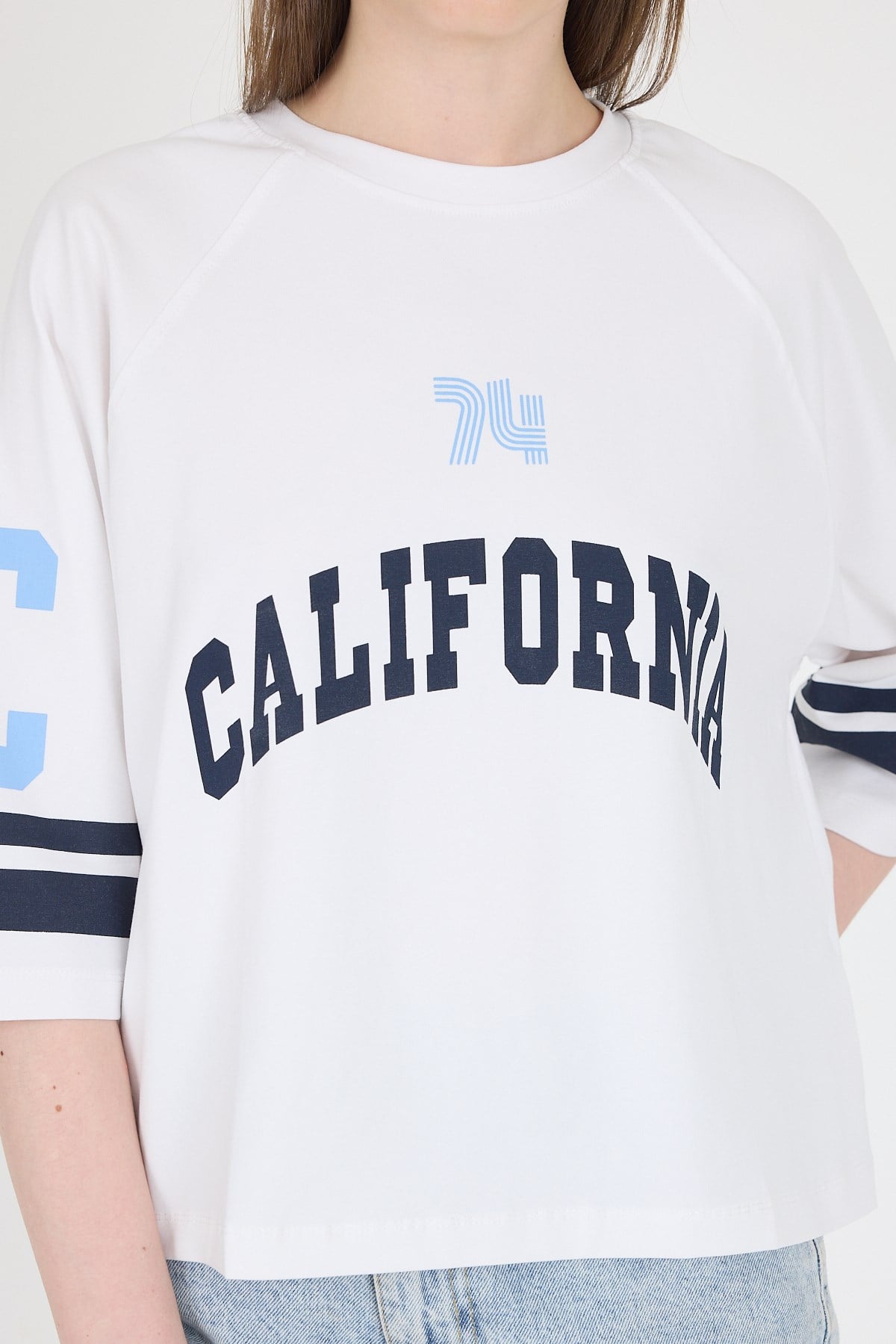 Beyaz California Baskılı Oversize Tişört 6817