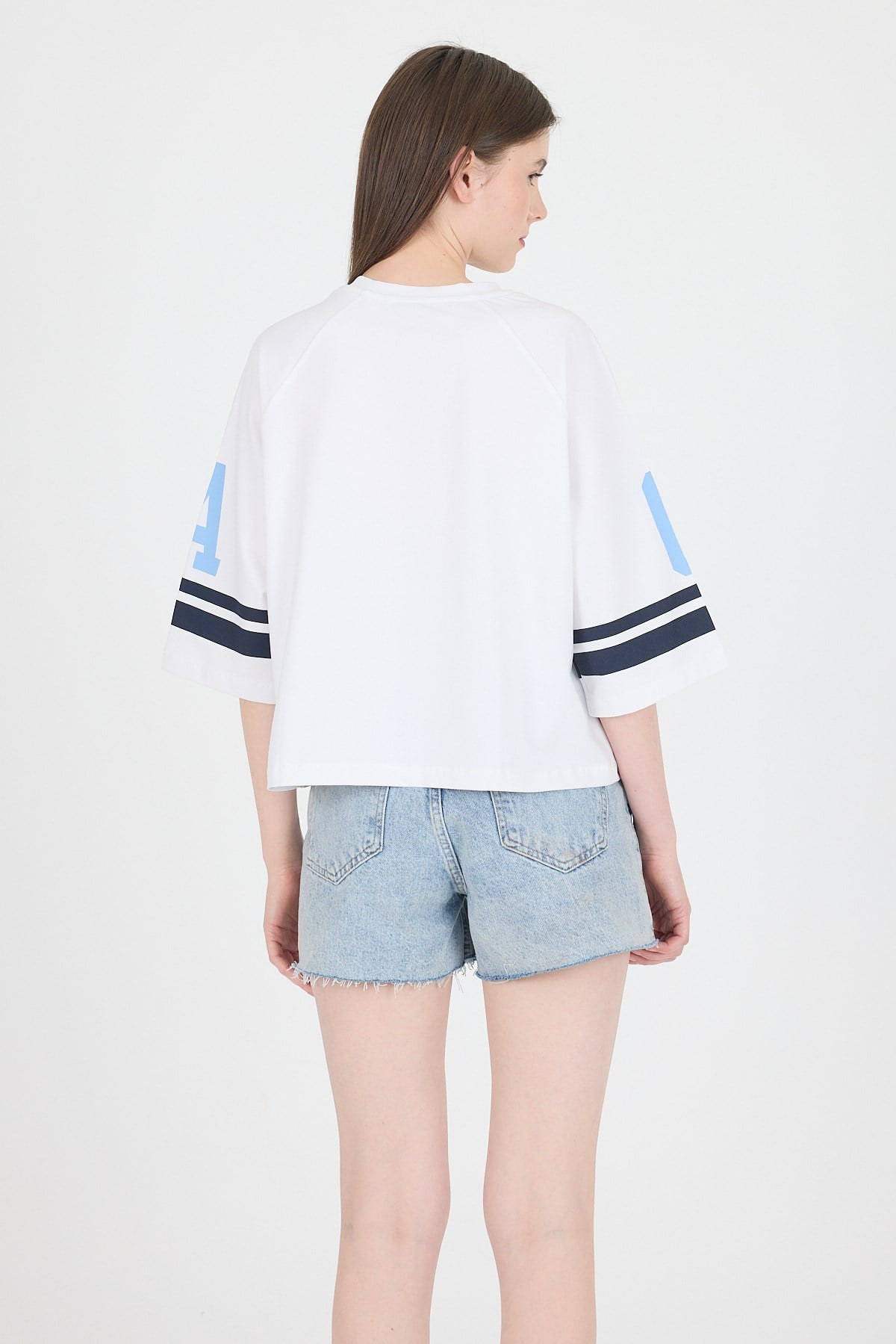 Beyaz California Baskılı Oversize Tişört 6817