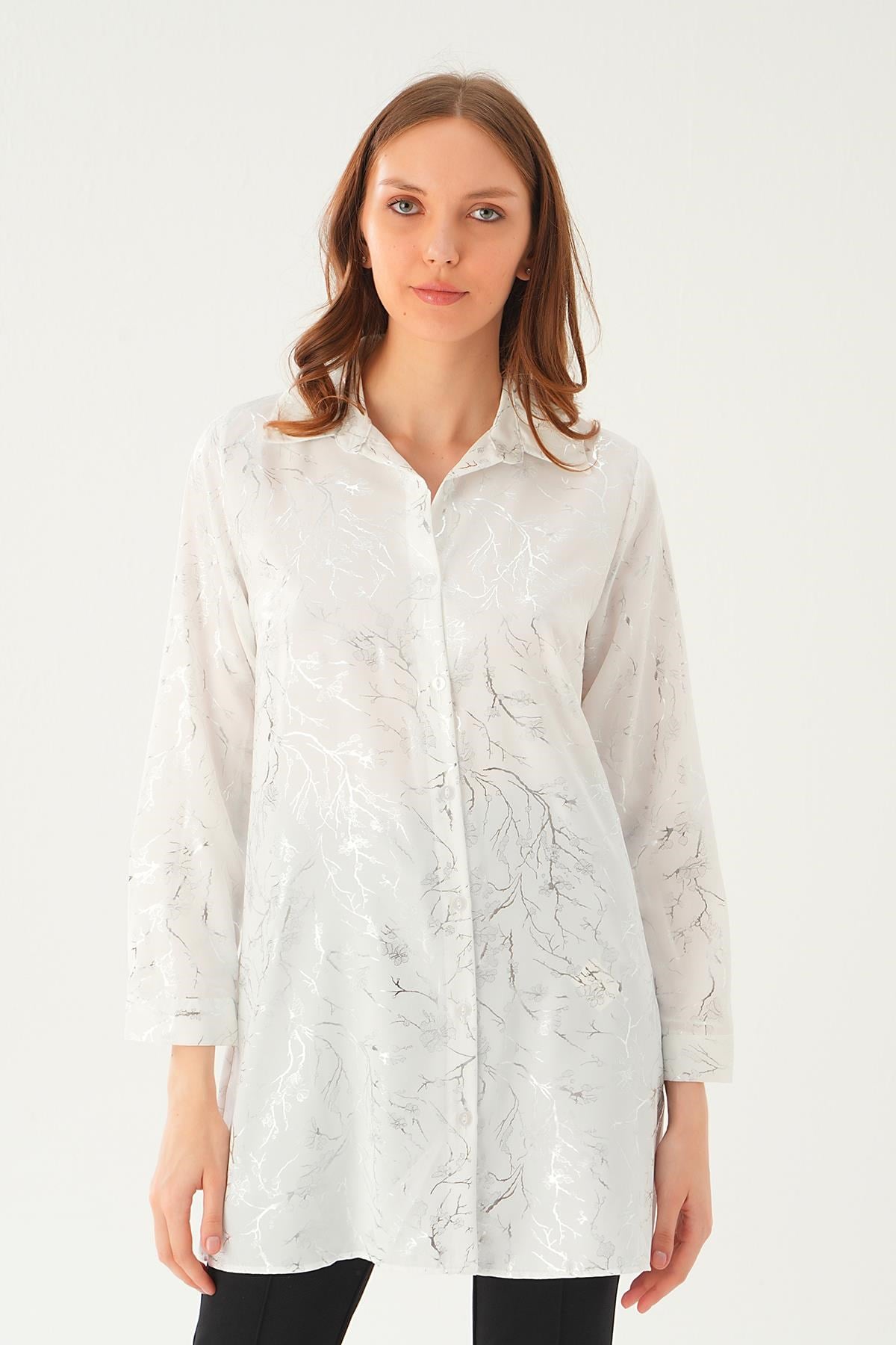 Beyaz Desenli Salaş Tunik 4233A