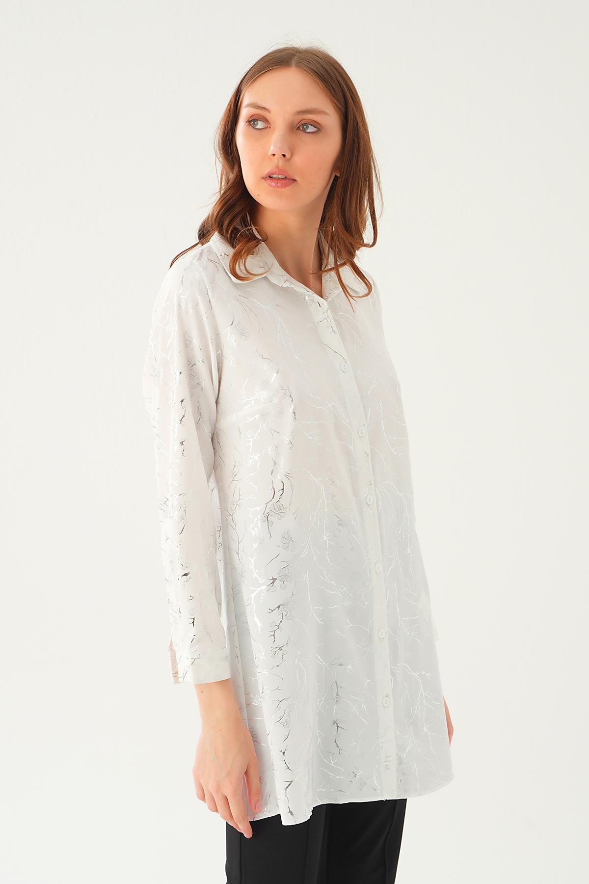 Beyaz Desenli Salaş Tunik 4233A