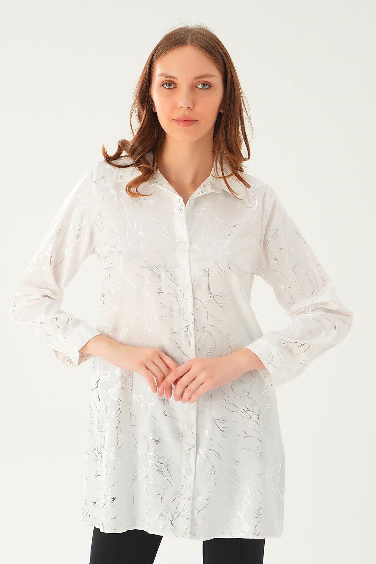 Beyaz Desenli Salaş Tunik 4233A