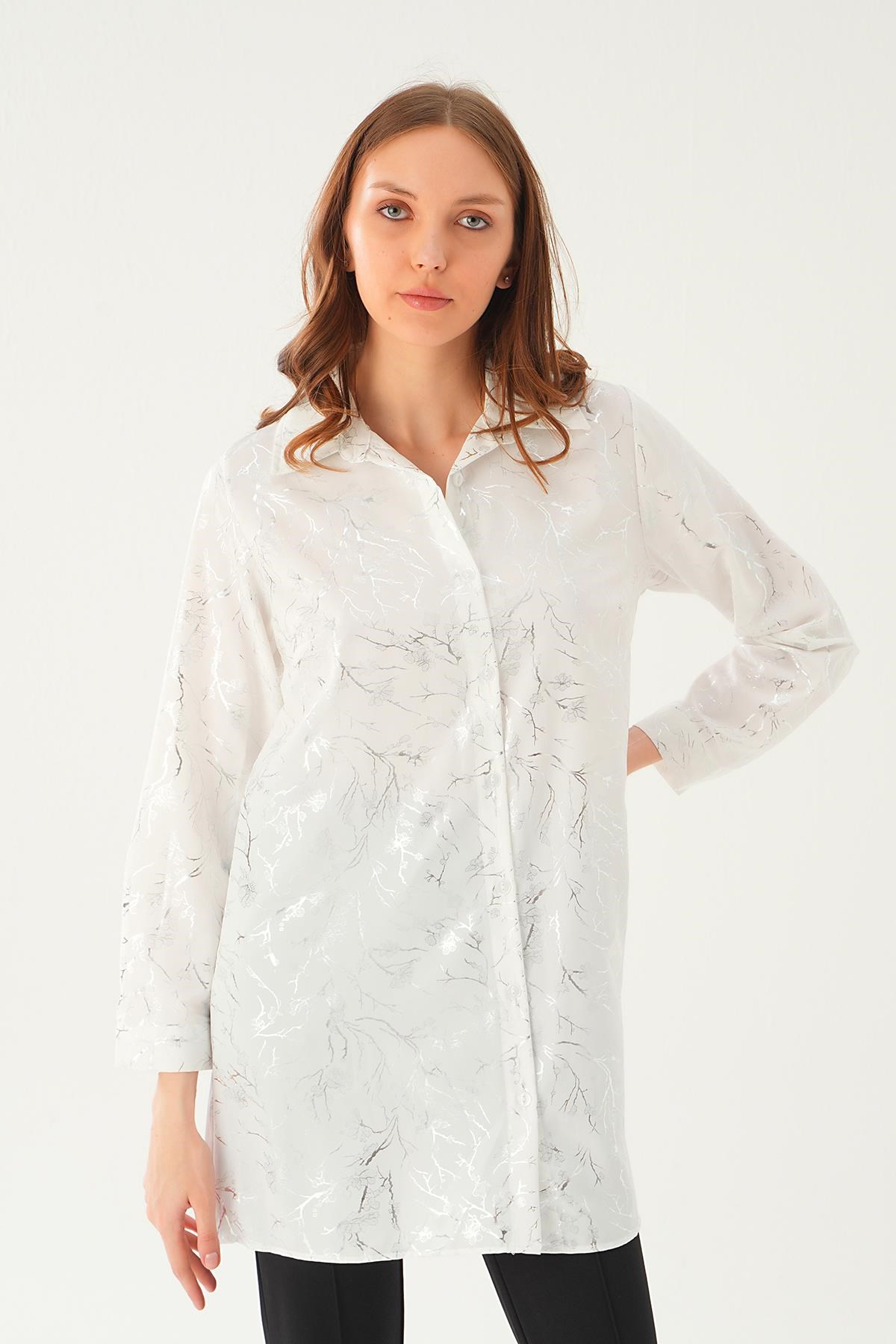 Beyaz Desenli Salaş Tunik 4233A