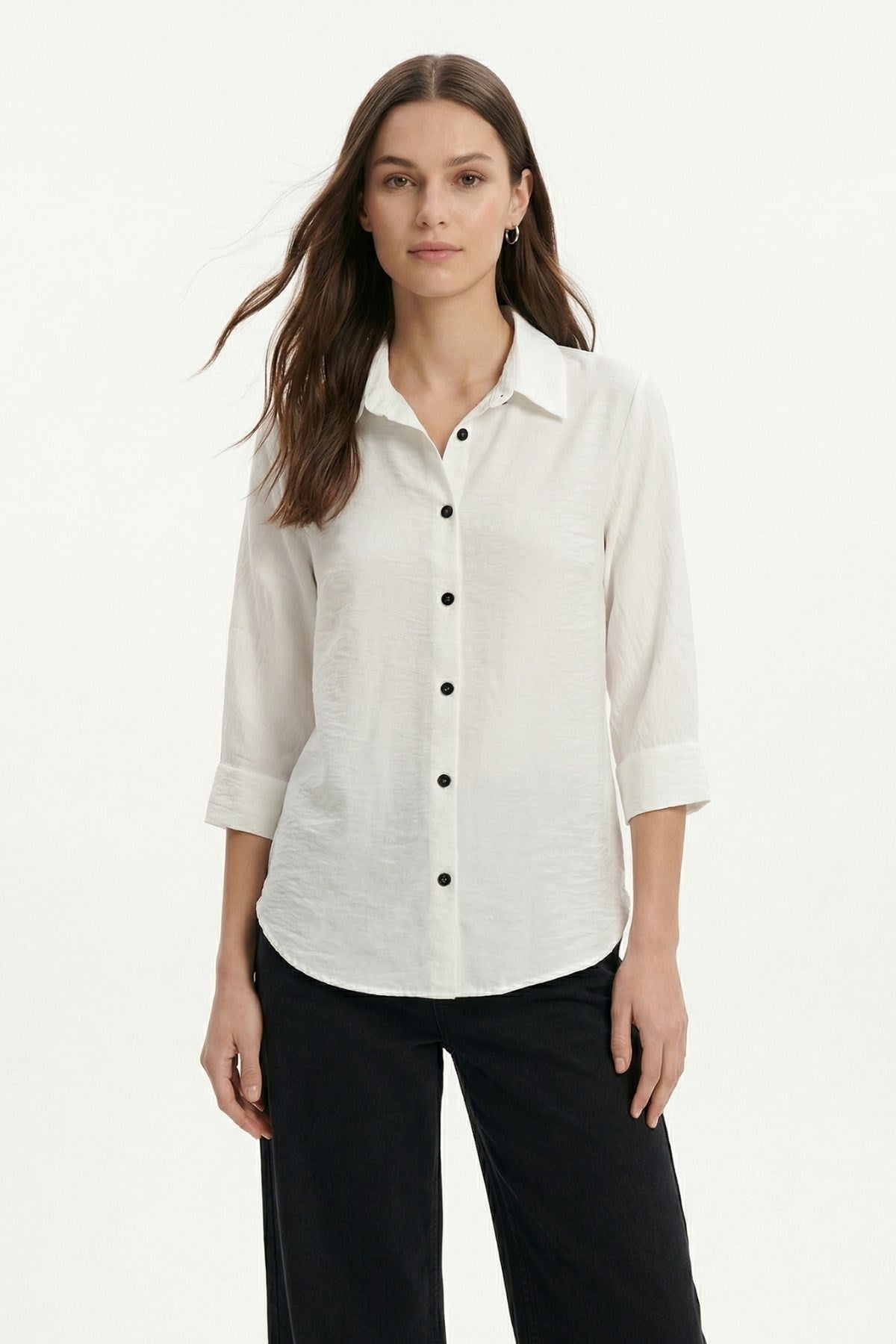 Beyaz Fakir Kol Oversize Gömlek 4143