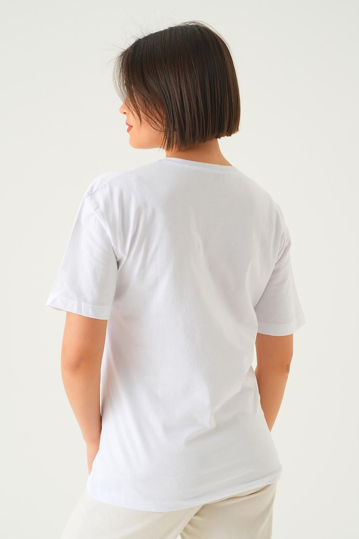 Beyaz Home Girl Baskı Oversize Tişört 1715