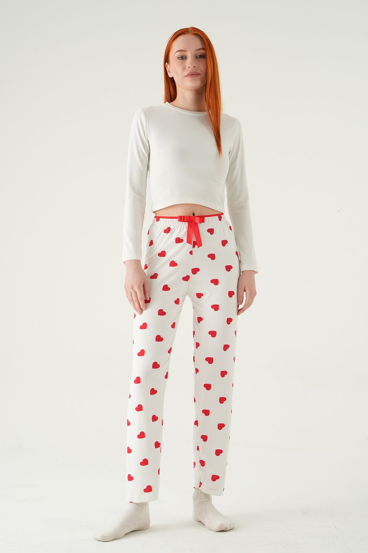 Beyaz Kalp Desen Pijama 4530