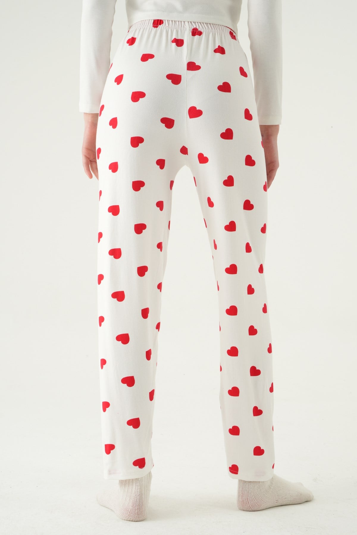 Beyaz Kalp Desen Pijama 4530
