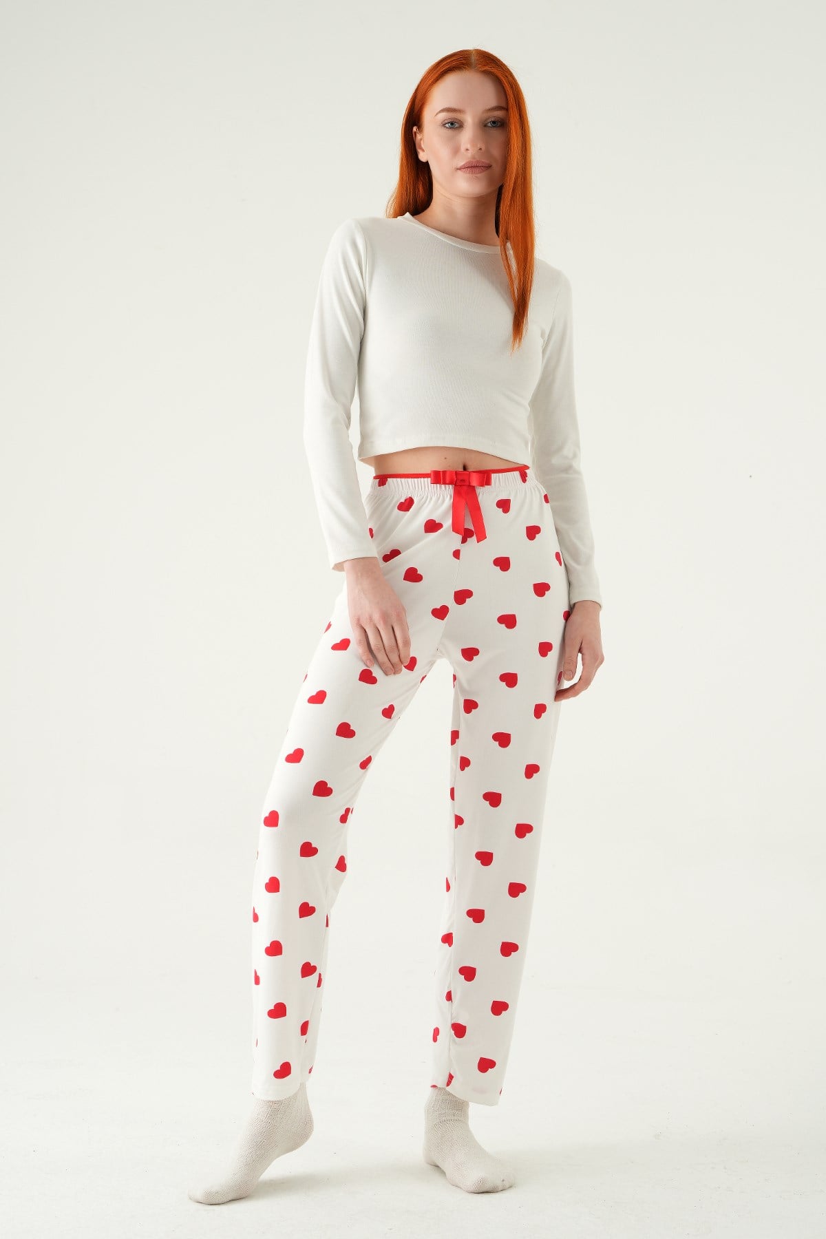 Beyaz Kalp Desen Pijama 4530