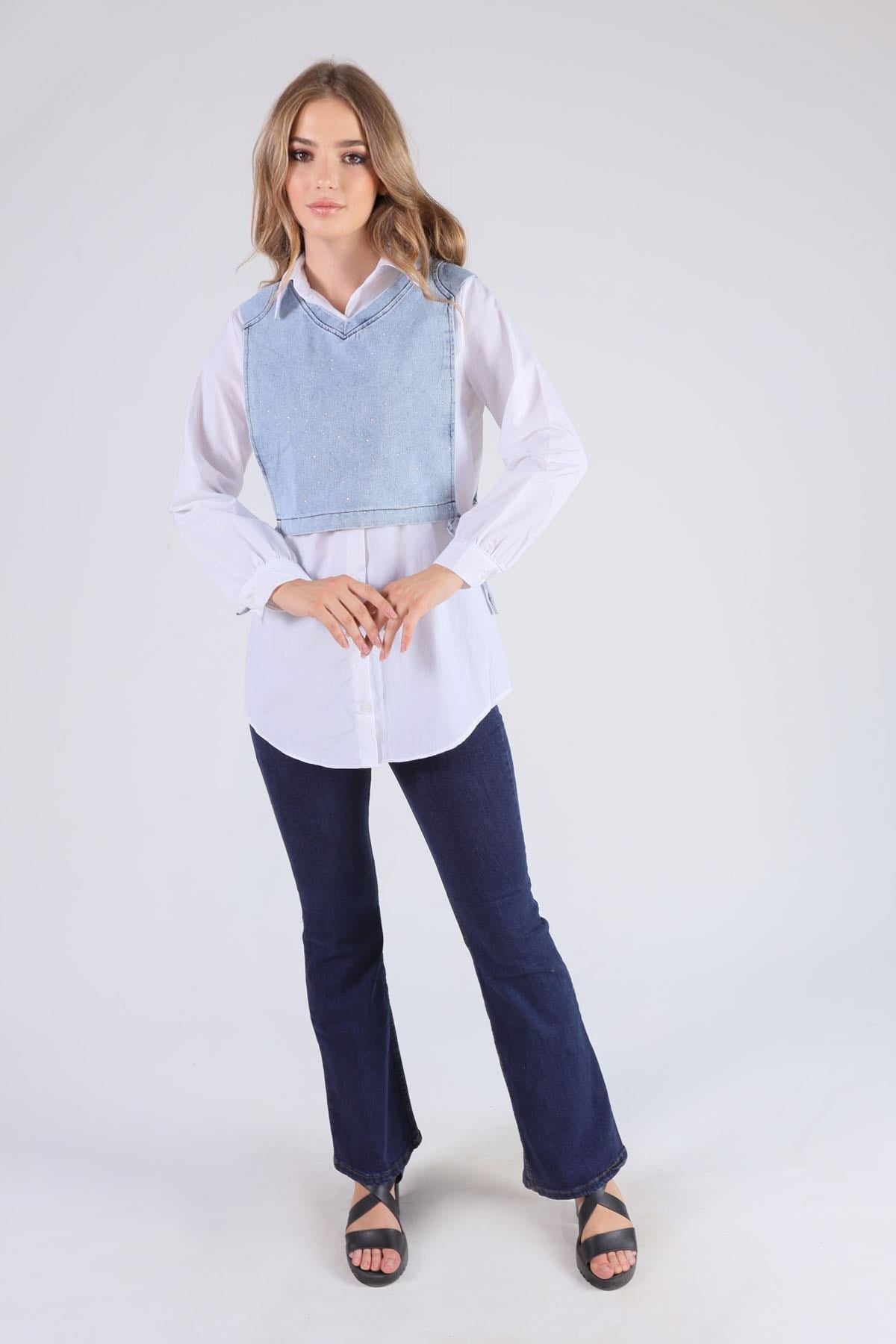 Beyaz Kot Bolerolu Tunik 3447