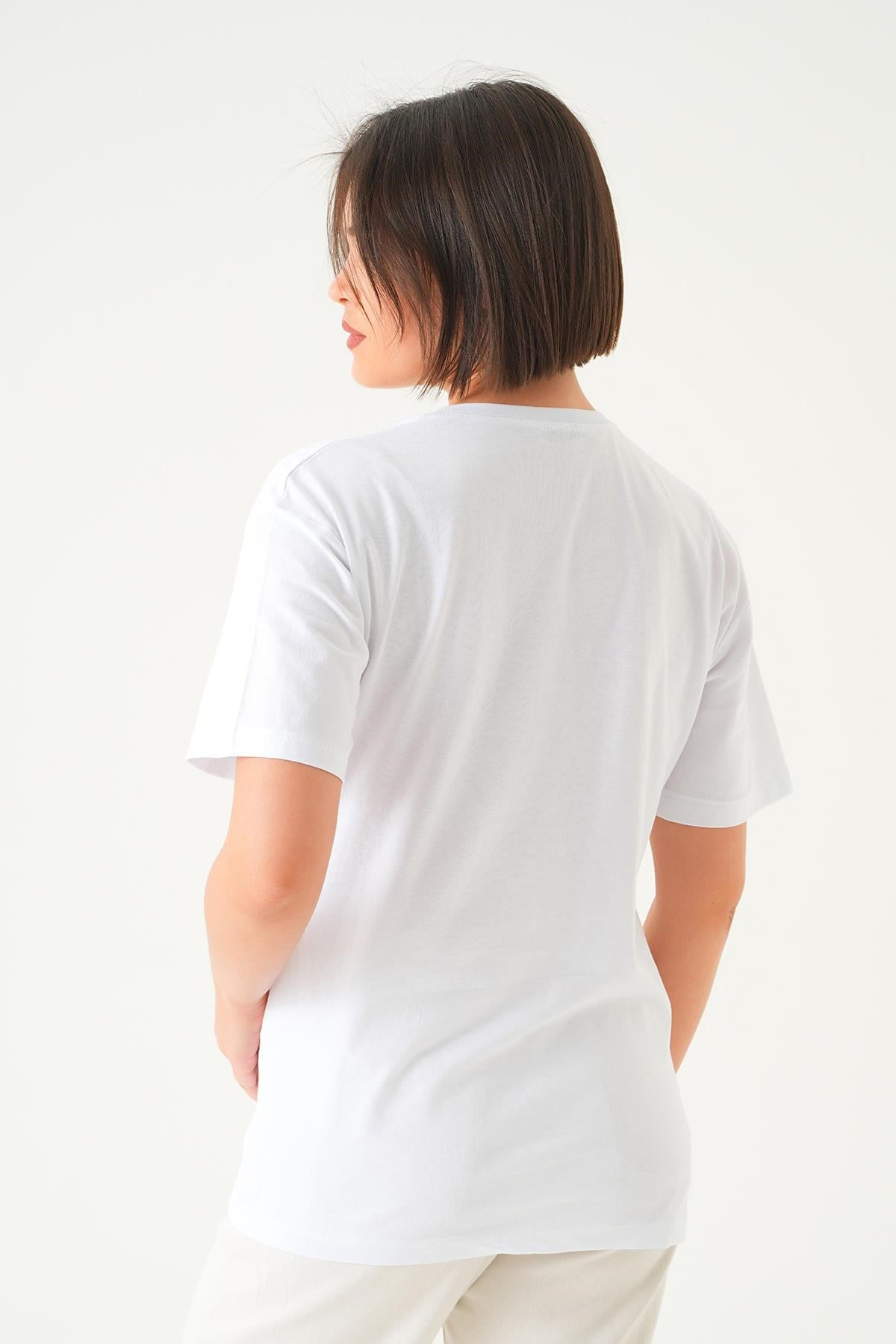 Beyaz Oui Baskı Oversize Tişört 1714