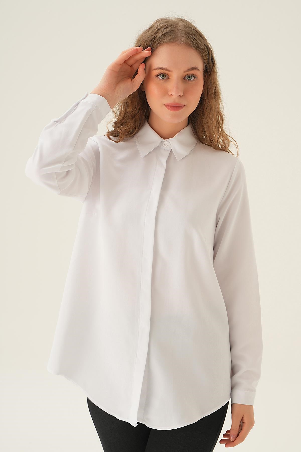 Beyaz Oversize Gömlek 6885A