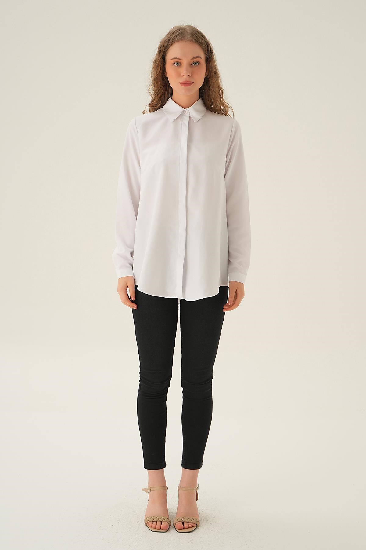 Beyaz Oversize Gömlek 6885A