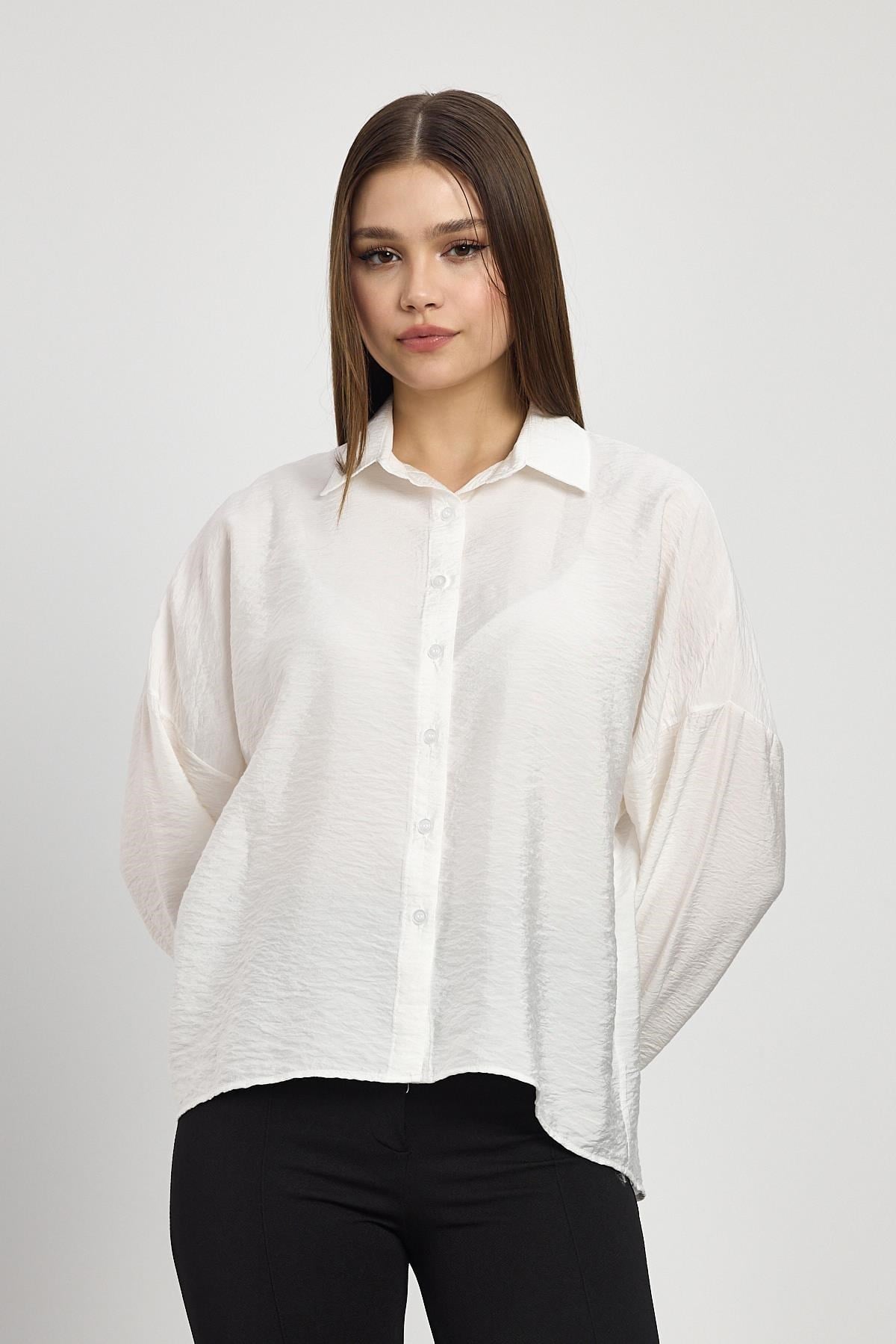 Beyaz Oversize Klasik Gömlek 4316A