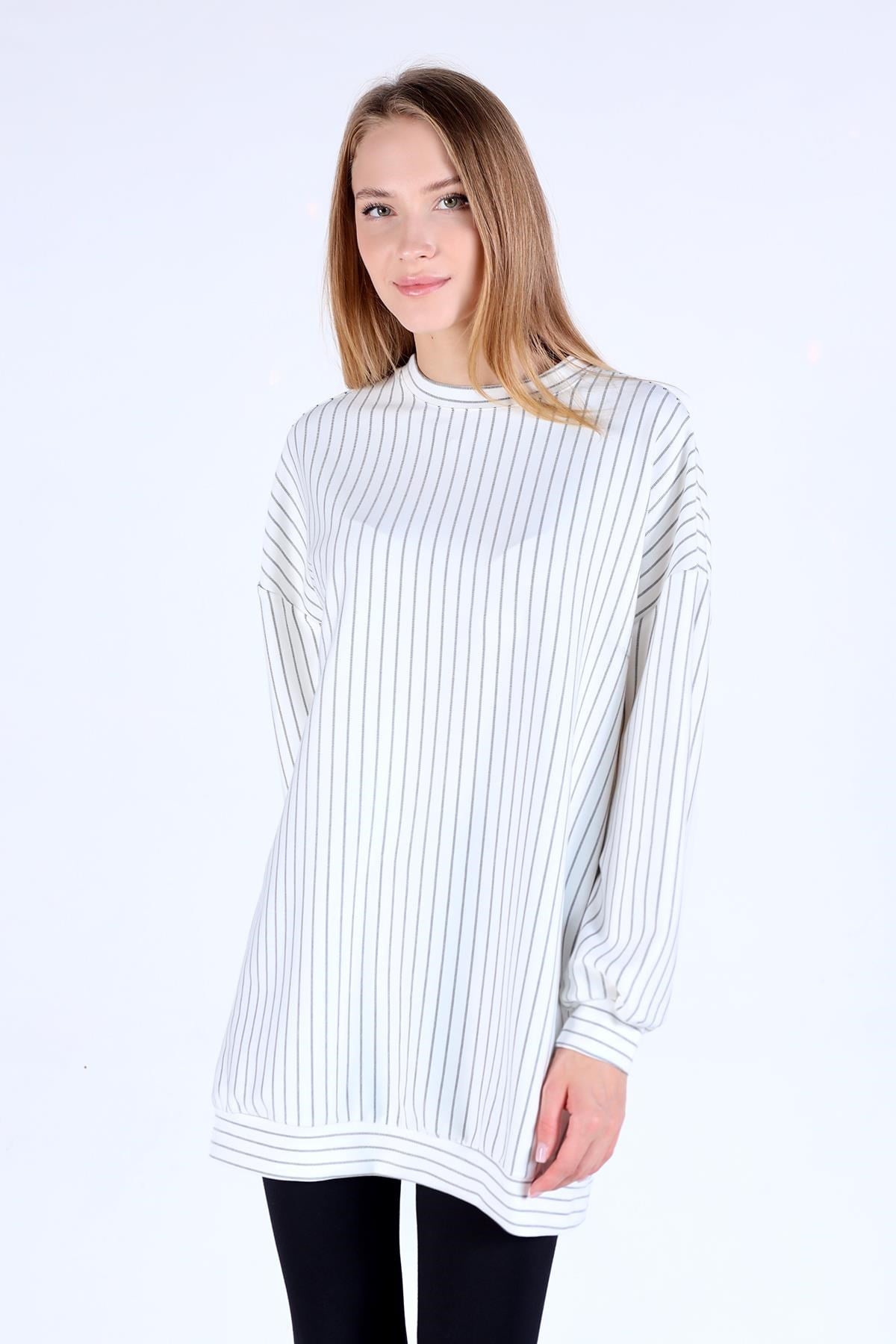 Beyaz Oysho Çizgili Tunik 4315A