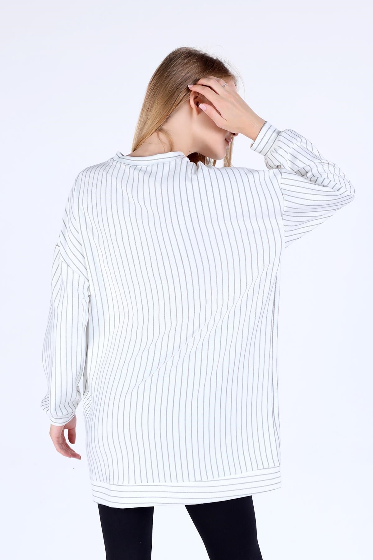 Beyaz Oysho Çizgili Tunik 4315A