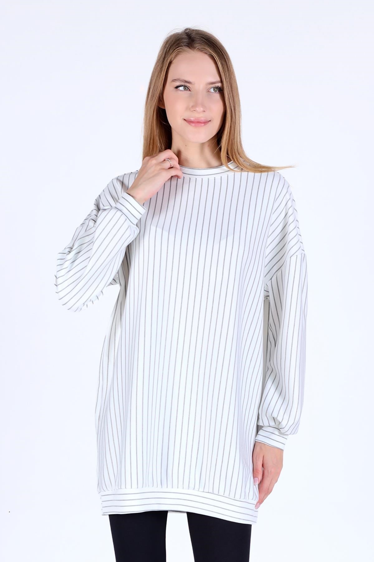 Beyaz Oysho Çizgili Tunik 4315A