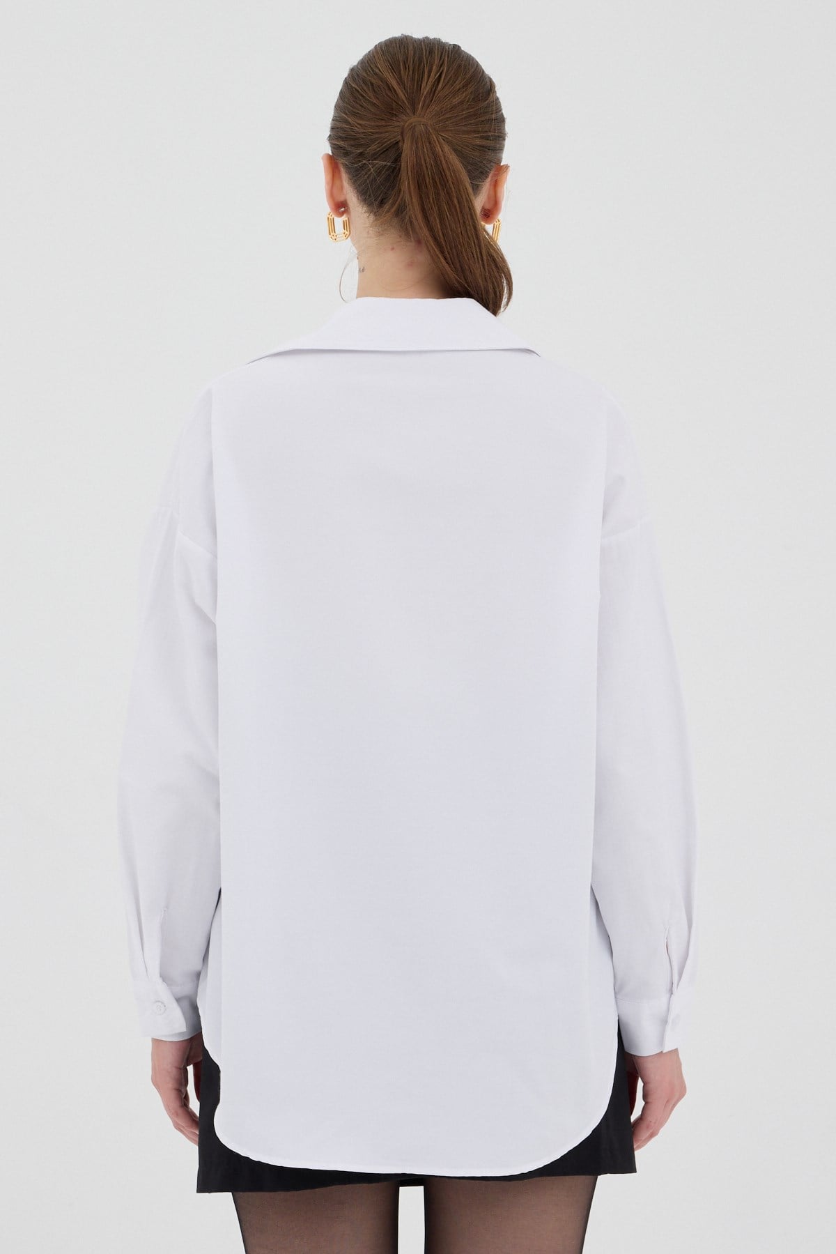 Beyaz Tek Cepli Oversize Gömlek 8158A