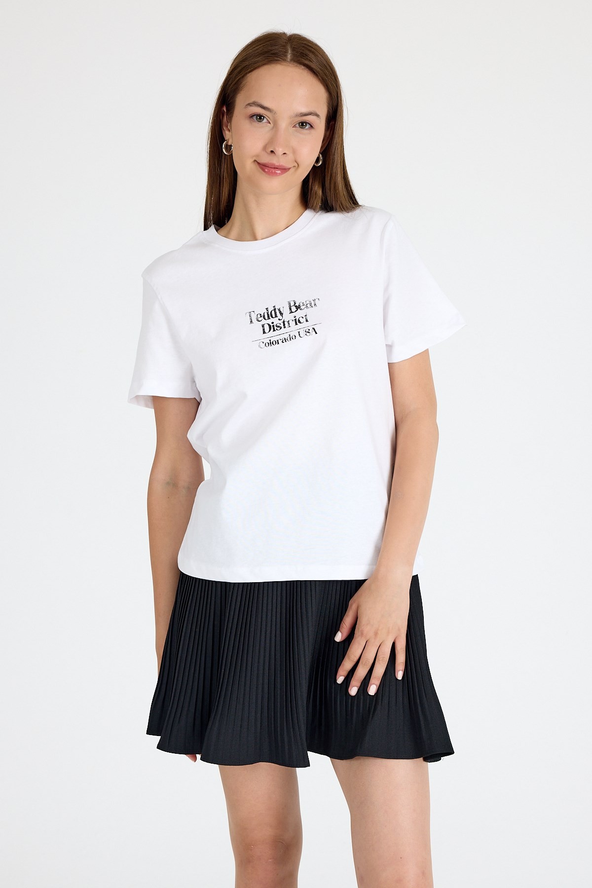 Beyaz Yazı Baskılı Oversize Tişört 6462