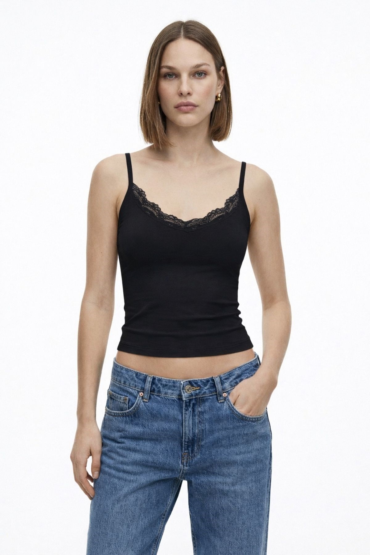 Bluz-Askılı Dantel Yaka Bluz 2770 Siyah -rulem