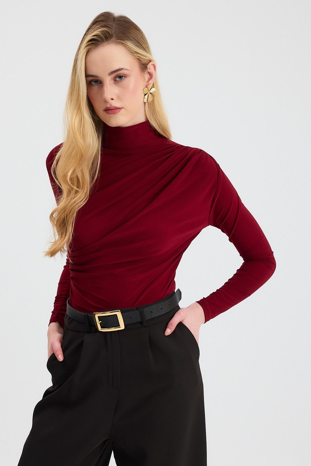 Bluz-Büzgü Detay Sandy Bluz 20059 Bordo -rulem