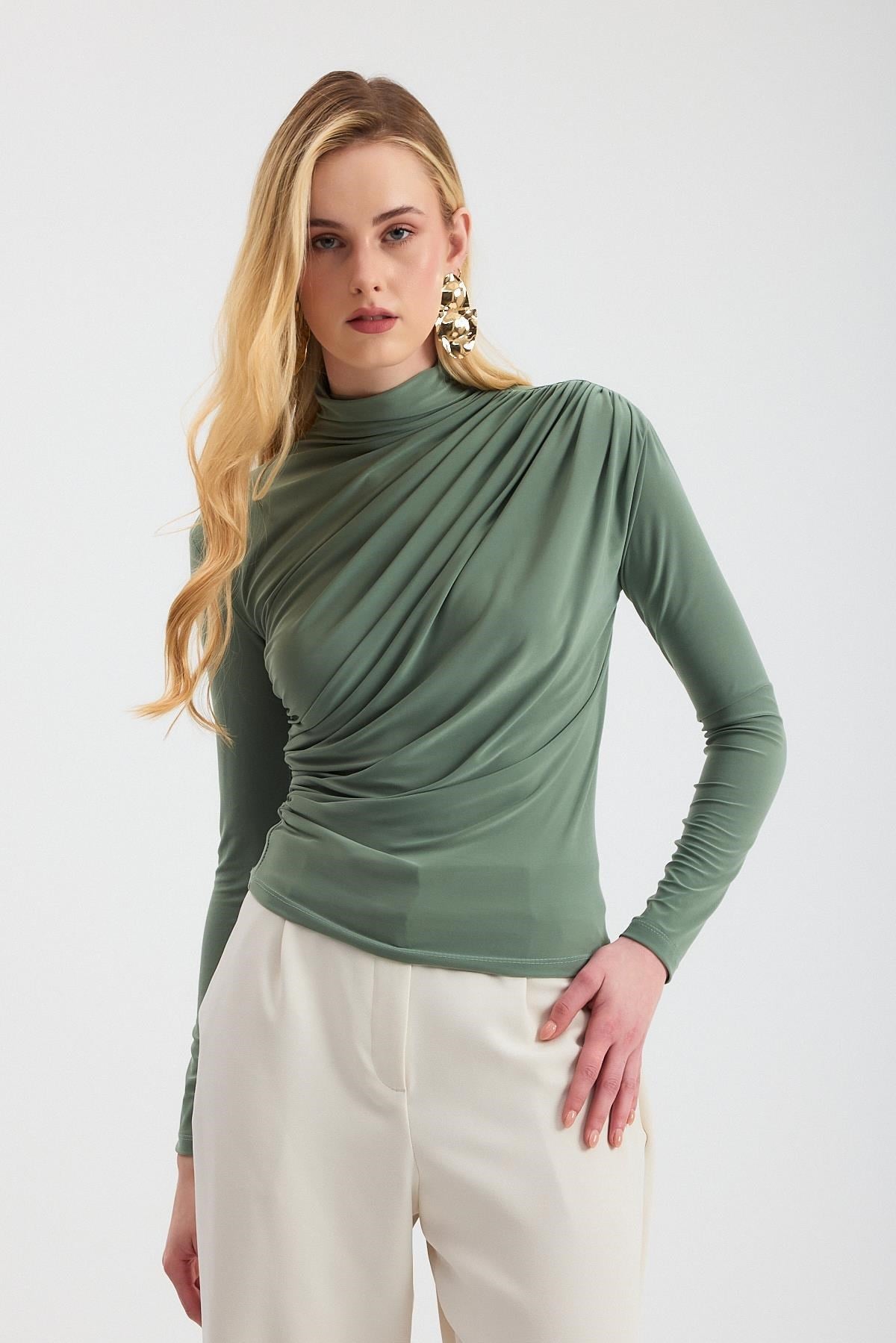 Bluz-Büzgü Detay Sandy Bluz 20059 Çağla Yeşili -rulem