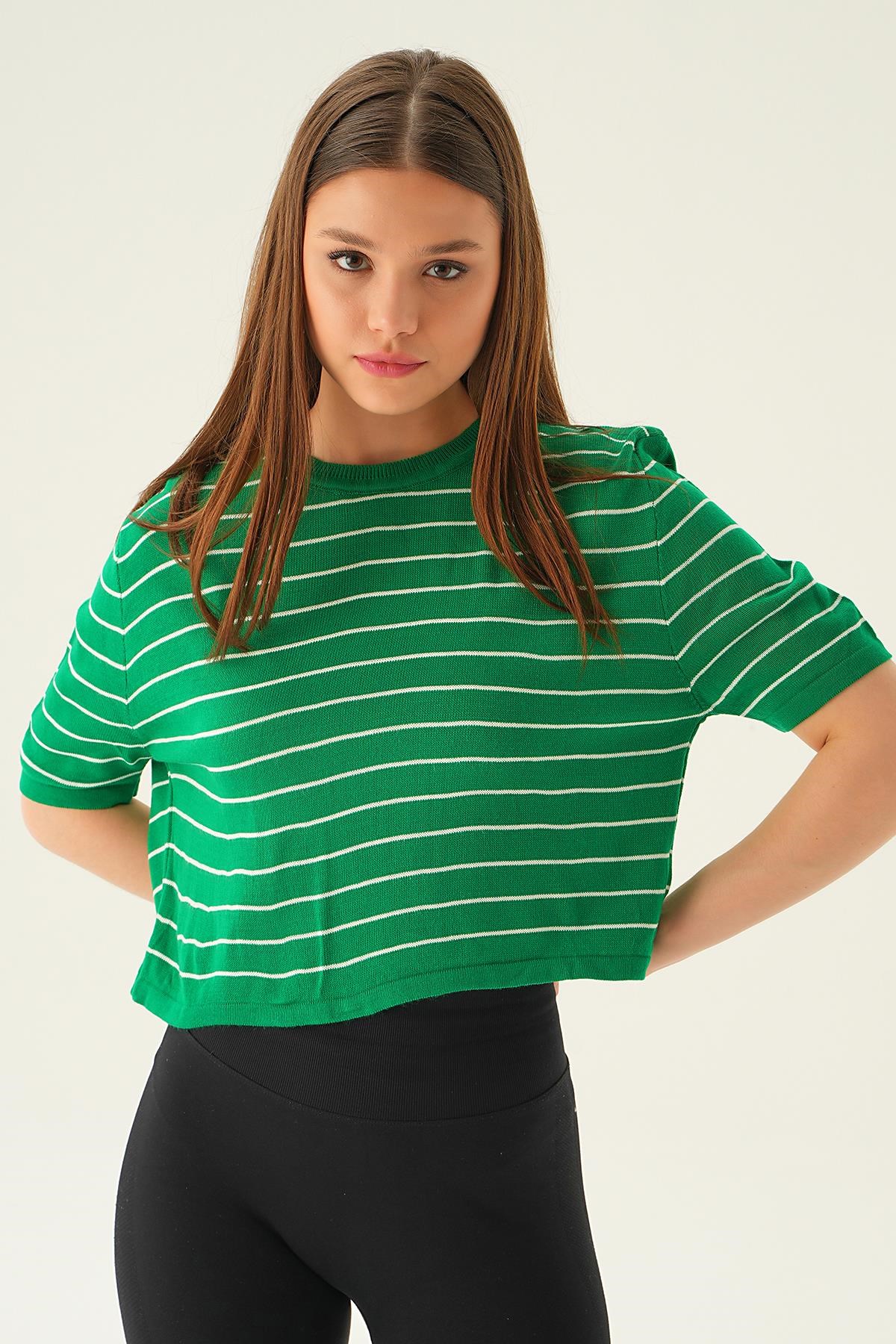 Bluz-Çizgili Tişört 1488 Benetton Yeşili -rulem