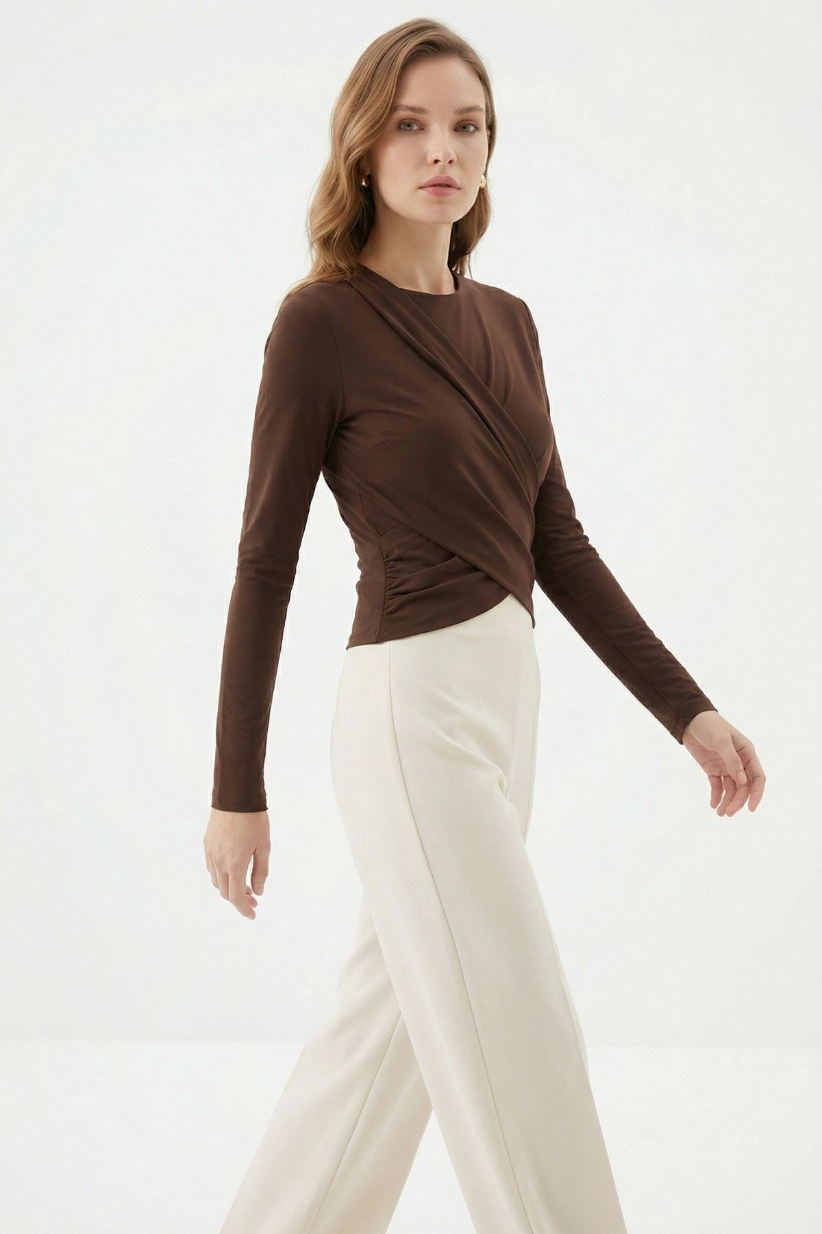 Bluz-Crop Uzun Kol Bluz 251269 Kahve -rulem