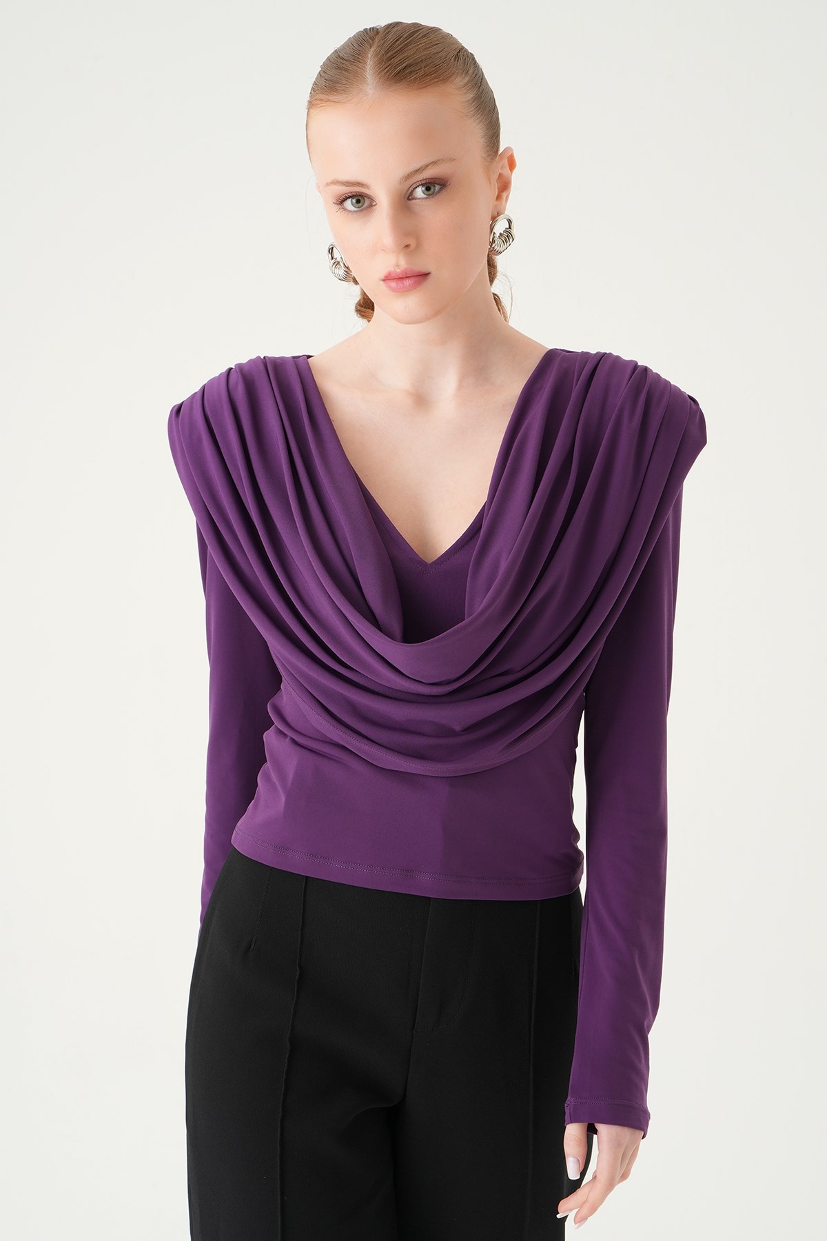 Bluz-Degaje Yaka Uzun Kol Bluz 251282 Mor -rulem