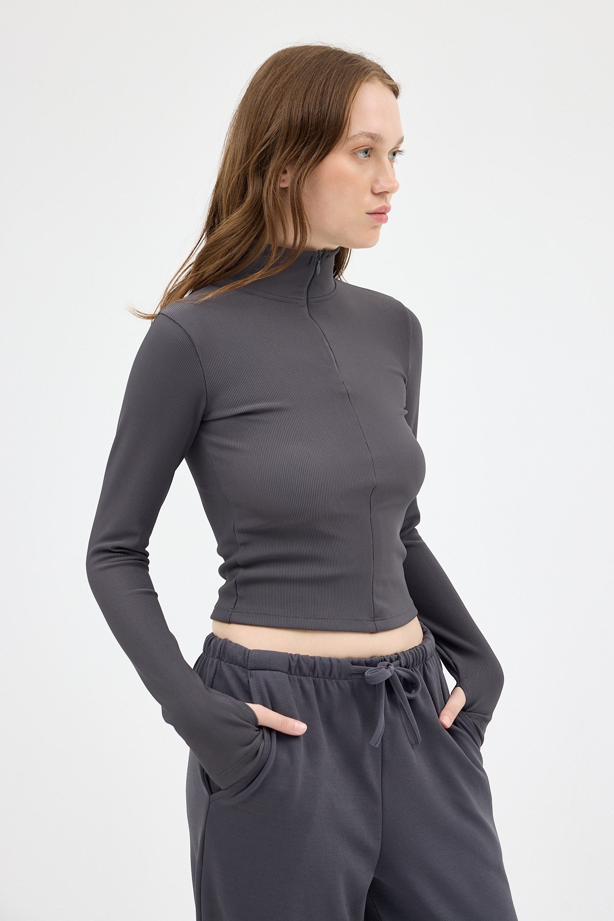 Bluz-Füme Yarım Balıkçı Yaka Fermuarlı Body 2447-rulem