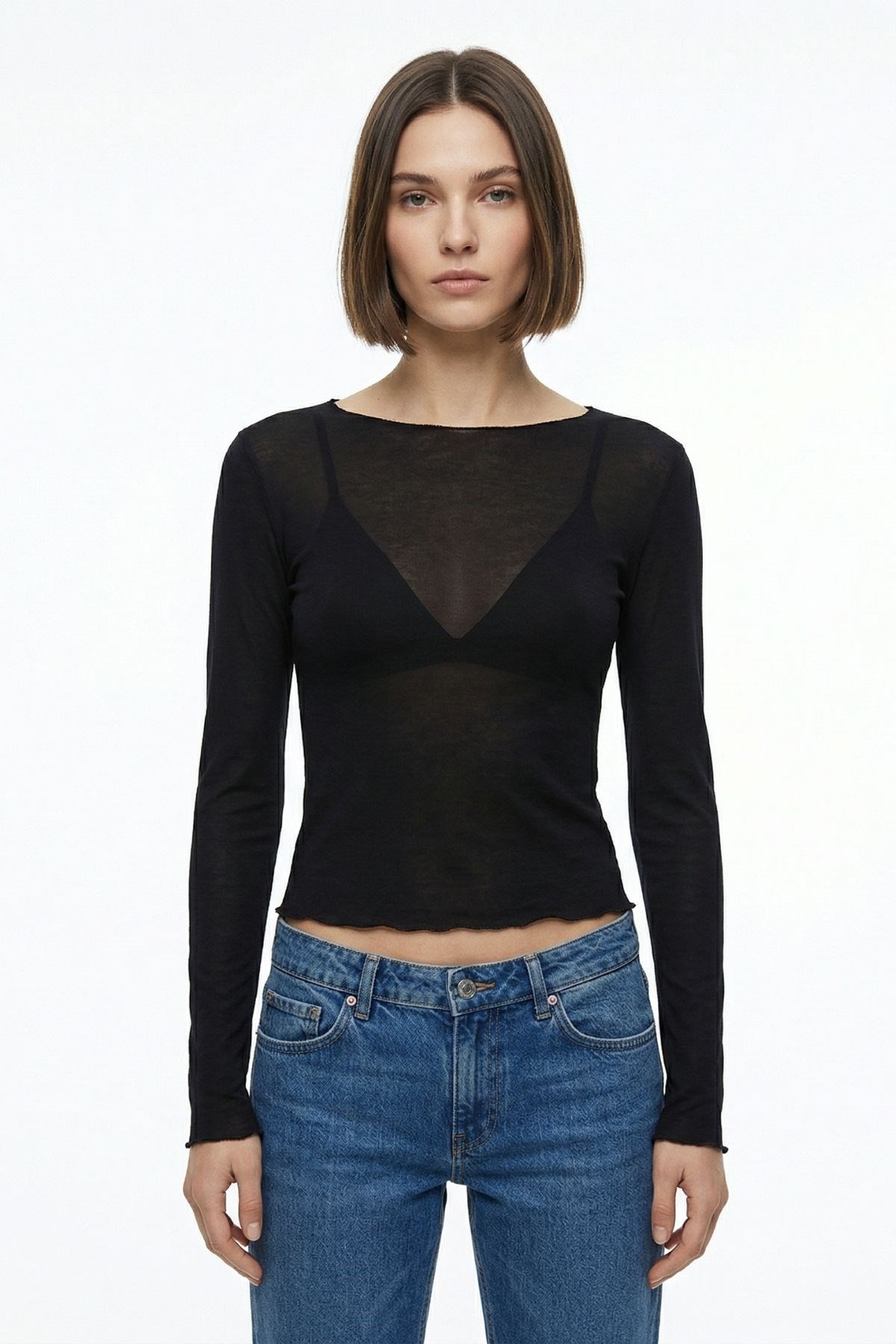Bluz-Geniş Yaka Transparan Bluz 0416 Siyah -rulem
